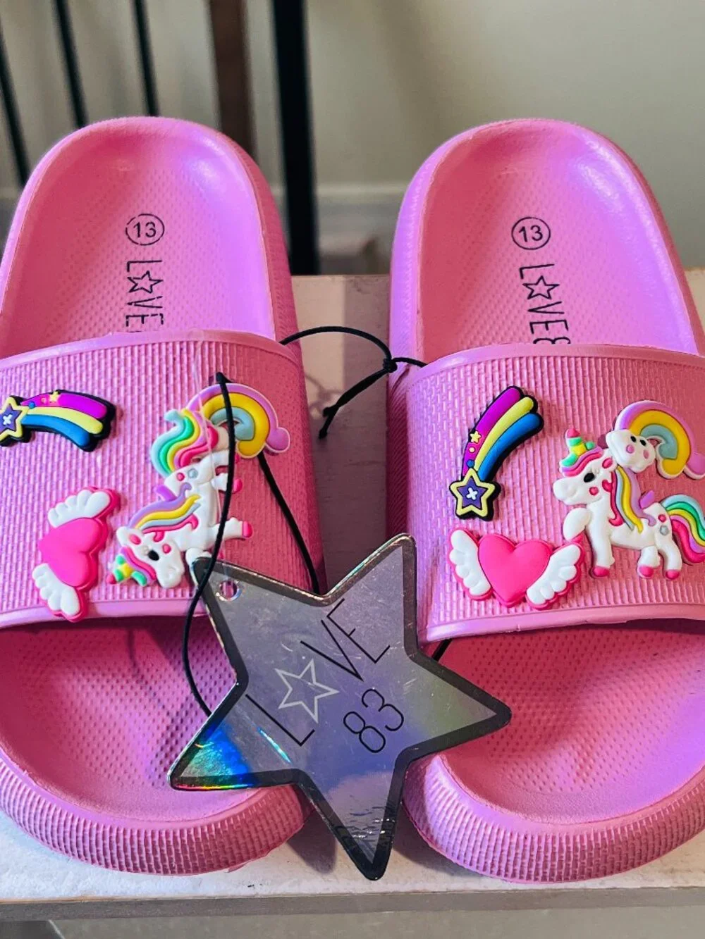 Love 83 Girls Pink Unicorn Slide Sandals Size 13 NWT